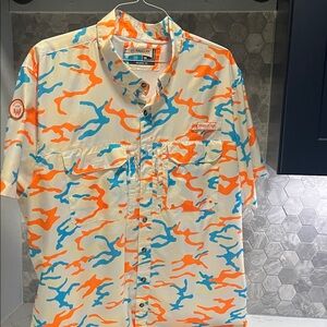 Magellan/Whataburger Collabo Cream, Orange, and Blue Camo Shirt